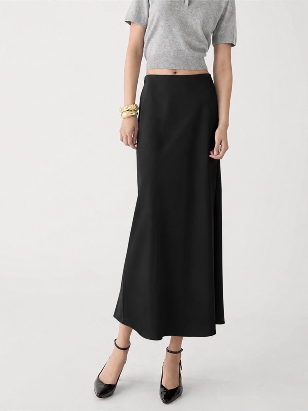 J Crew 2024 Satin Long Black Maxi Skirt